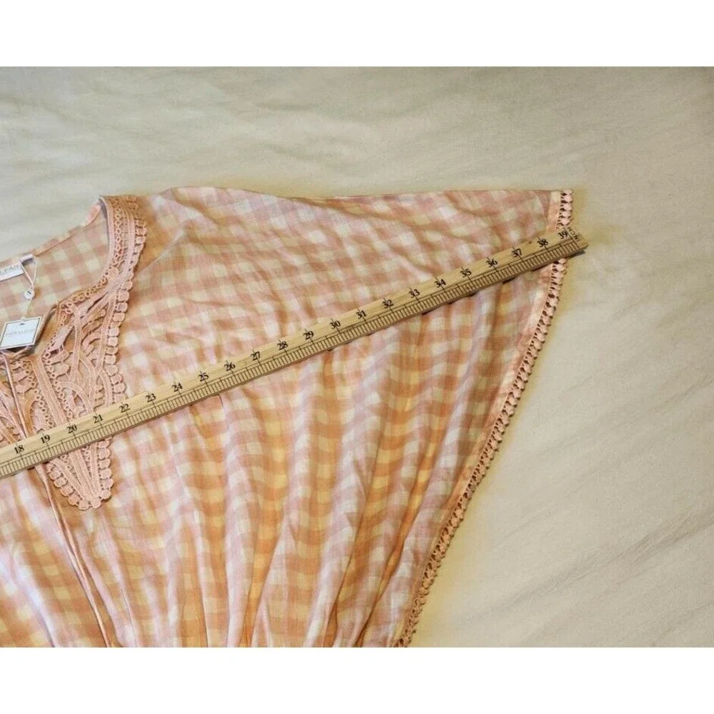 Shiraleah Boutique Gingham Cover Up Pink NWT $85 Embroidered One Size Fits Most